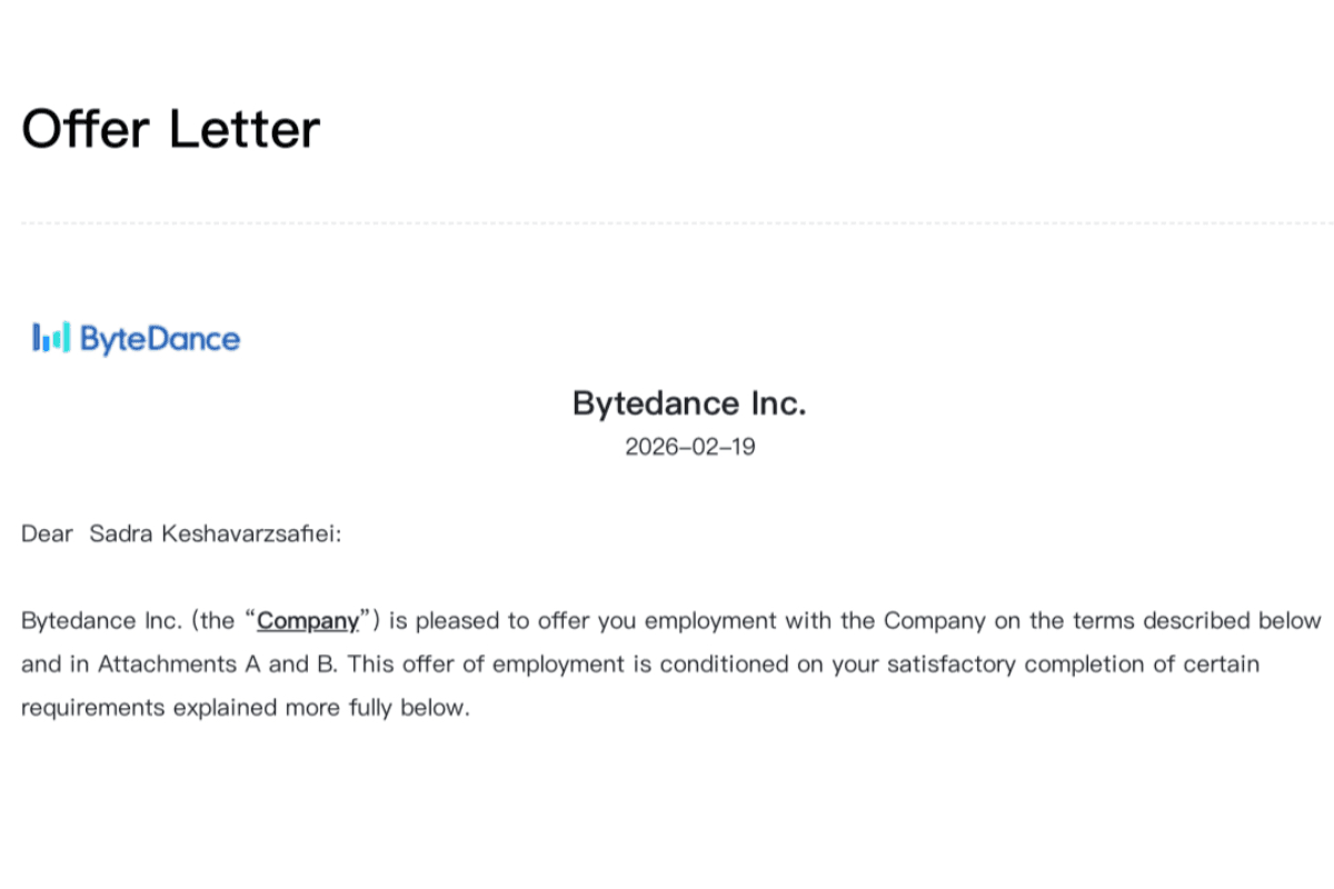 Sadra K. offer letter